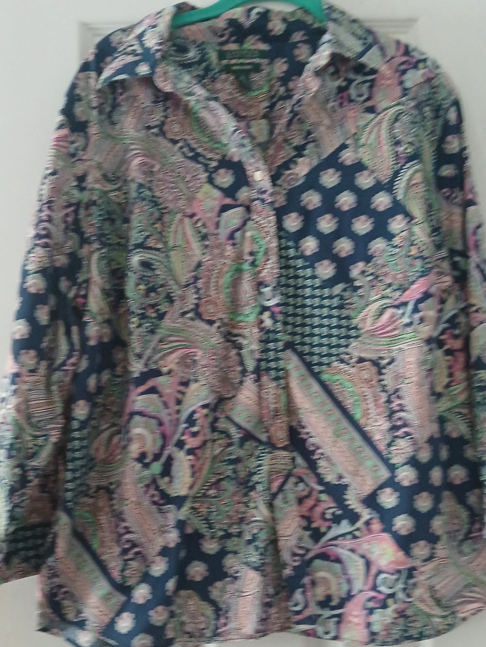 Ralph Lauren Navy Paisley Button-Down Shirt with Pink Accents
